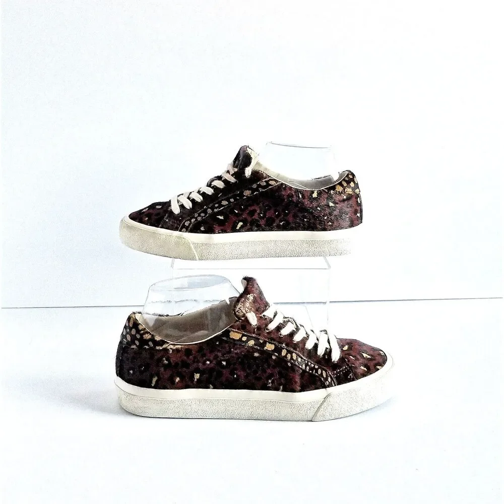 MADEWELL Sidewalk Low Top Sneakers Painted Leopard Calf Hair Sz 7.5 Brown - Picture 3 of 13